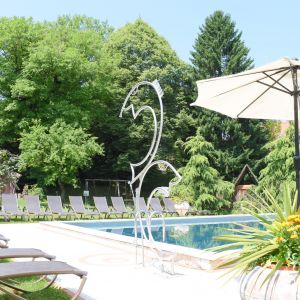 Schwimmbad in Richtung Gartenhäuschen